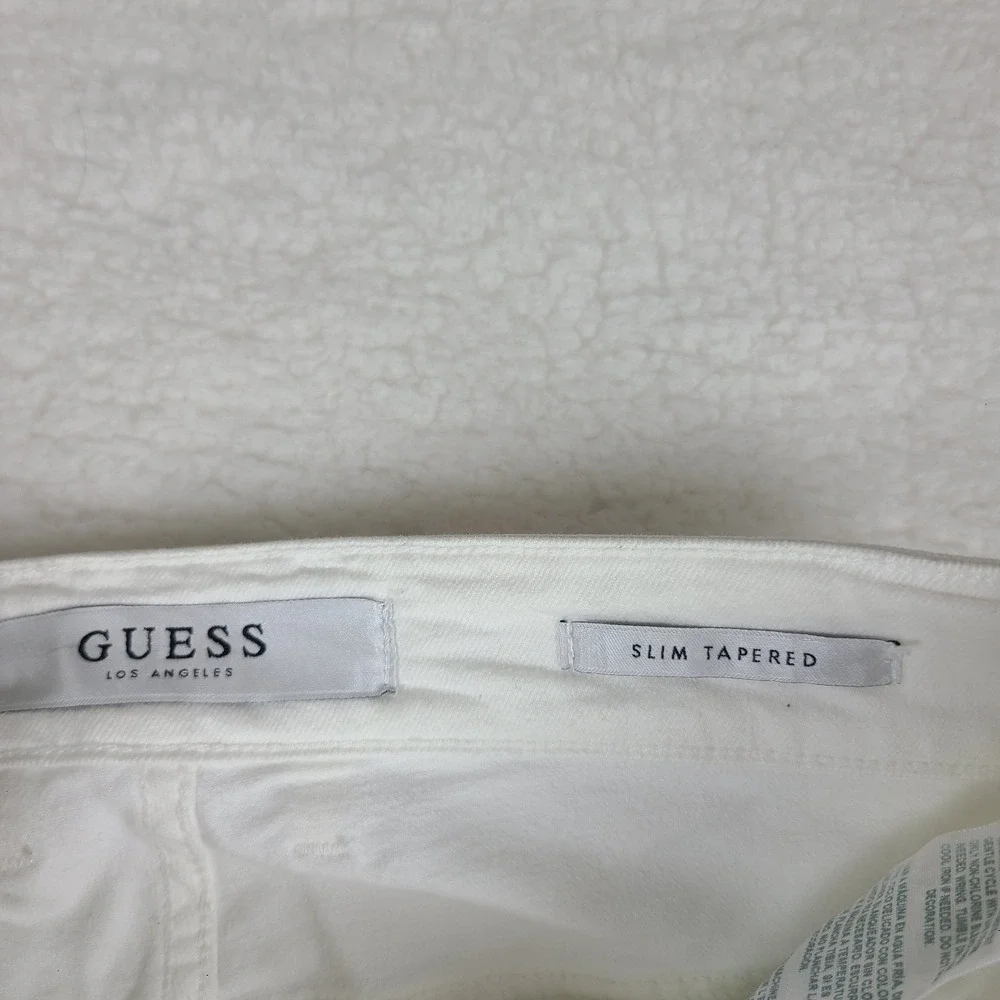 GUESS Jeans Mens 30x32 White Wash Slim Tapered Distressed‎ Denim